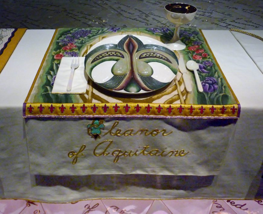Judy Chicago, Eleanor of Aquitaine place setting from The Dinner Party, 1974-79 (Brooklyn Museum, photo: Mark B. Schlemmer, CC BY 2.0) Judy Chicago, Eleanor of Aquitaine place setting from The Dinner Party, 1974-79 (Brooklyn Museum, photo: Mark B. Schlemmer, CC BY 2.0)