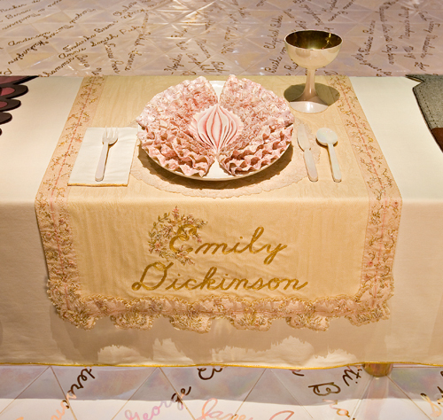 Setting for Emily Dickinson in the Dinner Party by Judy Chicago in the Brooklyn Museum, August 2007 Setting for Emily Dickinson in the Dinner Party by Judy Chicago in the Brooklyn Museum, August 2007